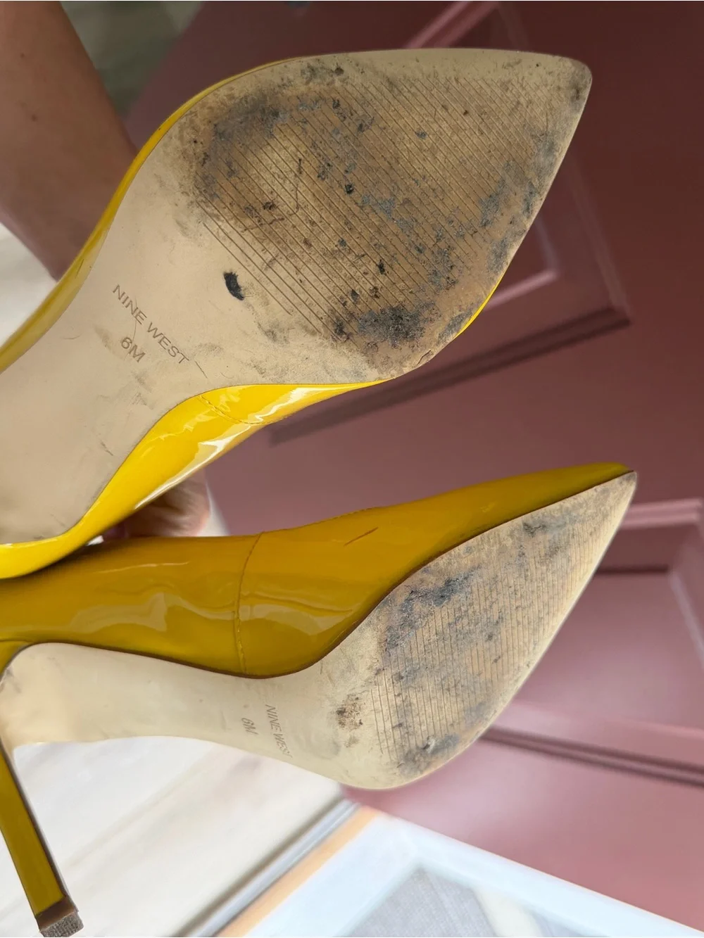 Nine West Bright Yellow Patent Pointed Pumps